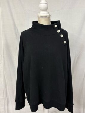 Black J Crew Wide Button-Collar Sweatshirt with White Buttons